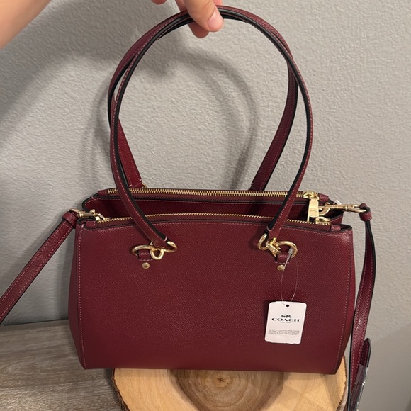 Coach Etta deep red gold accent hardware carryall satchel bag new - Picture 8 of 16